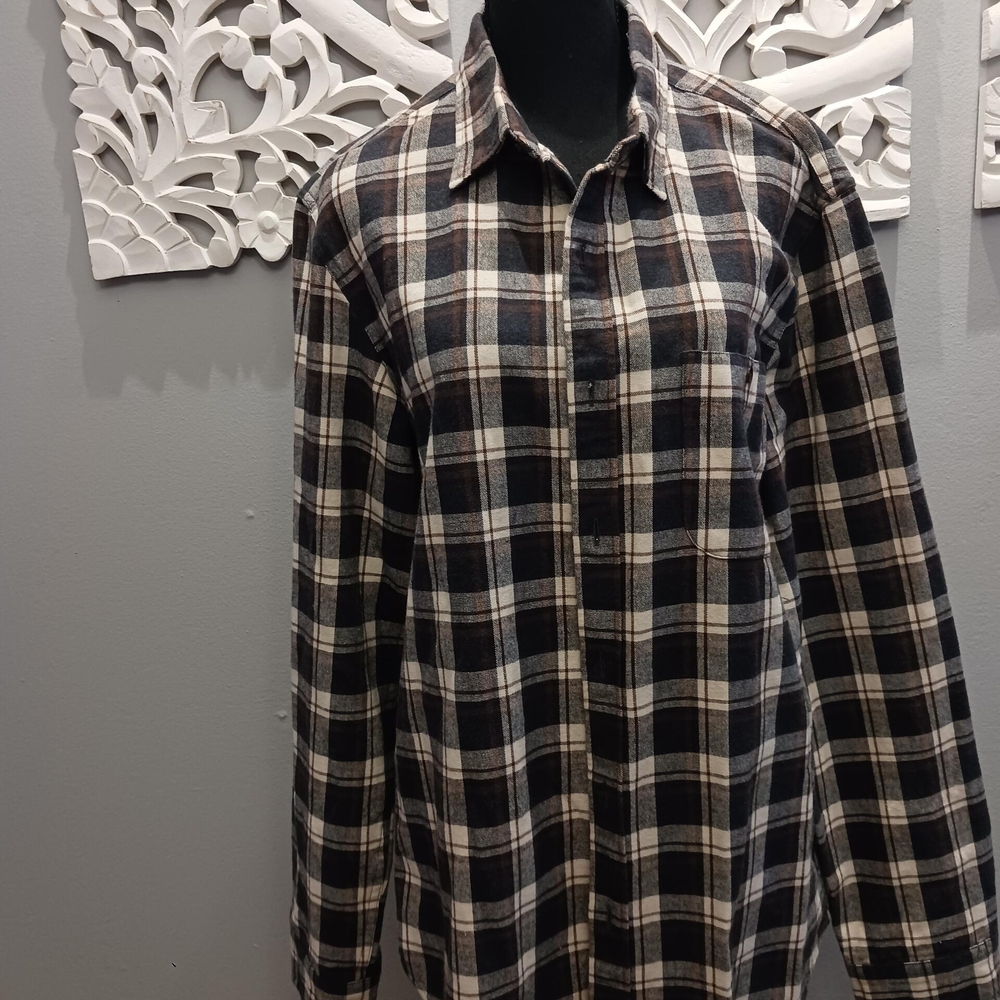 J. Crew Mercantile Men's Plaid Shirt with elbow pads- Black and Brown